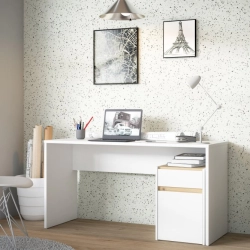 Białe biurko 140x55 cm z szufladą i szafką  Dąb Artisan/Grafit